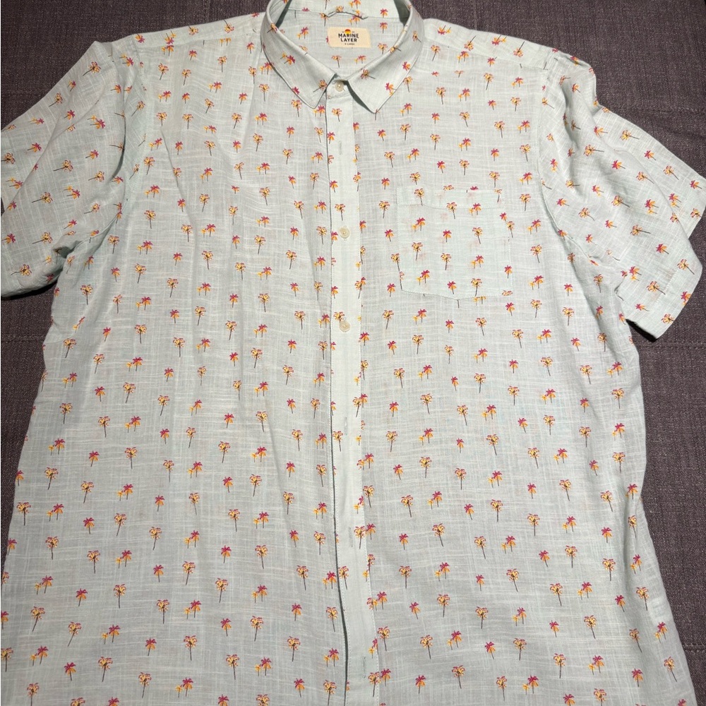 Marine Layer Light Gray Palm Print Shirt